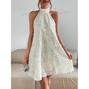 SHEIN VCAY Sequin Halter Neck Dress