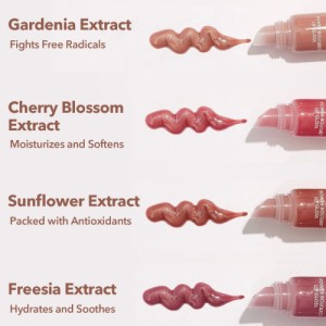 SHEGLAM Power Bouquet Lip Gloss-See It Through Shiny Tinted Moisturizing Lip Gloss Plumping Non-Sticky Lip Oil Repairing Camelia Extract Lip Care