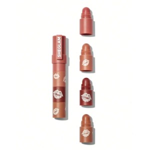 SHEGLAM Mega Lip Stacks 4 In 1 Creamy-Matte Brown Lipstick Kit High Pigment Non-Drying Portable Travel Lipstick Kit Lip Makeup Rosa