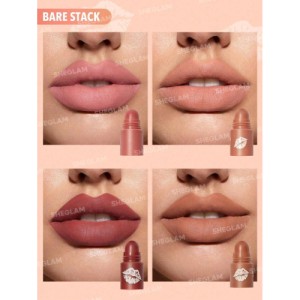 SHEGLAM Mega Lip Stacks 4 In 1 Creamy-Matte Brown Lipstick Kit High Pigment Non-Drying Portable Travel Lipstick Kit Lip Makeup Rosa