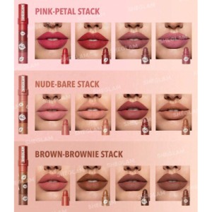 SHEGLAM Mega Lip Stacks 4 In 1 Creamy-Matte Brown Lipstick Kit High Pigment Non-Drying Portable Travel Lipstick Kit Lip Makeup Rosa