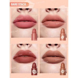 SHEGLAM Mega Lip Stacks 4 In 1 Creamy-Matte Brown Lipstick Kit High Pigment Non-Drying Portable Travel Lipstick Kit Lip Makeup Rosa