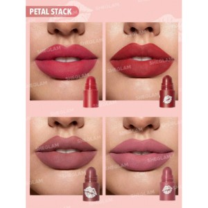 SHEGLAM Mega Lip Stacks 4 In 1 Creamy-Matte Brown Lipstick Kit High Pigment Non-Drying Portable Travel Lipstick Kit Lip Makeup Rosa