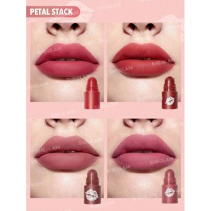 SHEGLAM Mega Lip Stacks 4 In 1 Creamy-Matte Brown Lipstick Kit High Pigment Non-Drying Portable Travel Lipstick Kit Lip Makeup Rosa