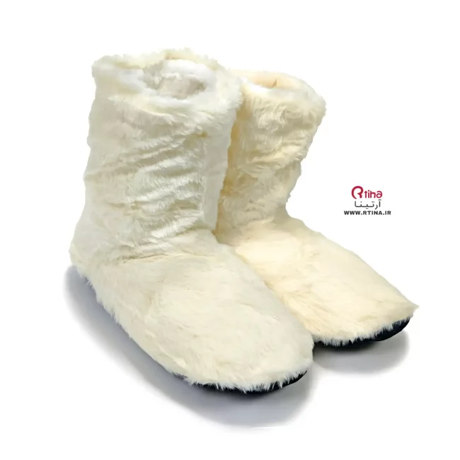 پاپوش پشمی زمستانه طرح کلاسیک رنگ شیری