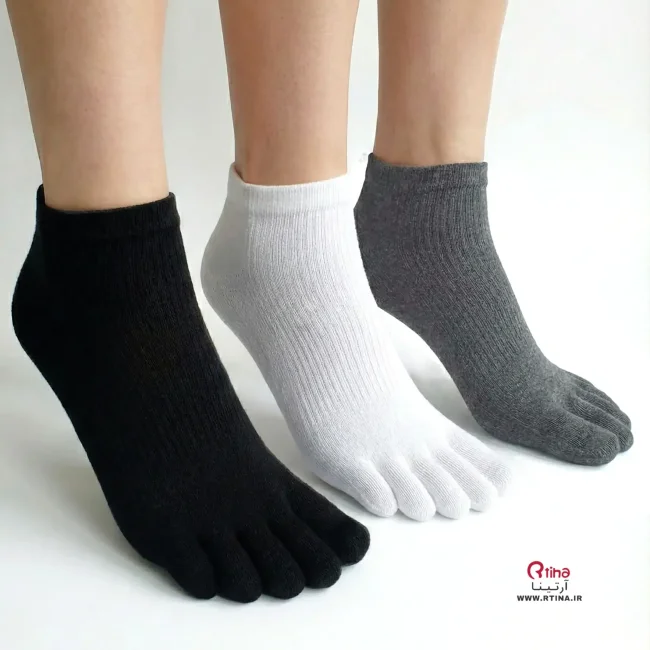 جوراب پنج انگشتی مردانه نخی/ طرح کبریتی