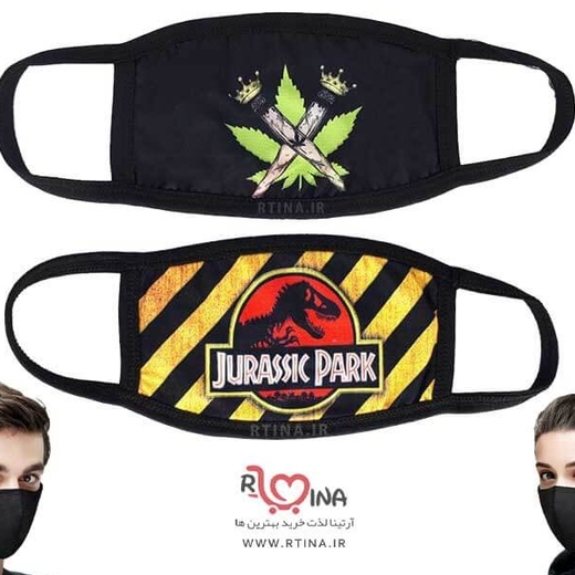 ماسک پارچه ای مشکی طرح دایناسور