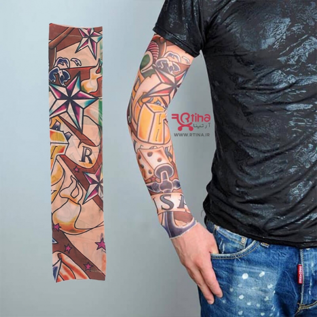 ساق دست تاتو مردانه طرح ستاره و تاس