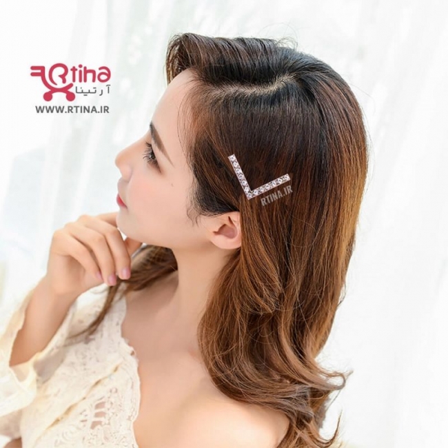 گیره مو مجلسی فلزی نگین دار مدل V