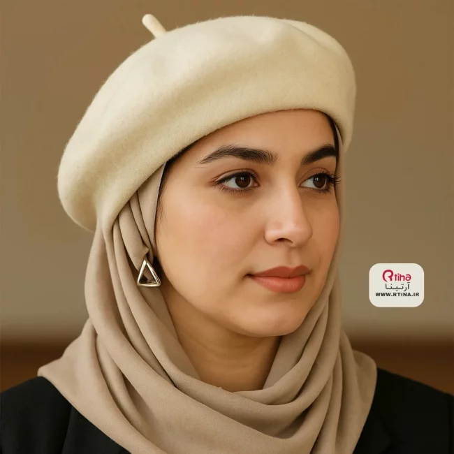 کلاه برت مدل کلاه فرانسوی زنانه و دخترانه رنگ شیری