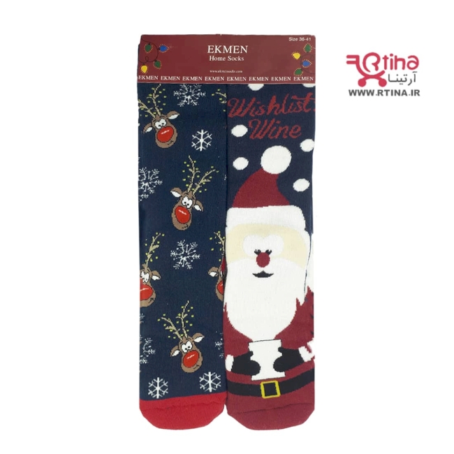 جوراب زنانه حوله ای طرح کریسمسی EKMEN (بسته 2جفتی)