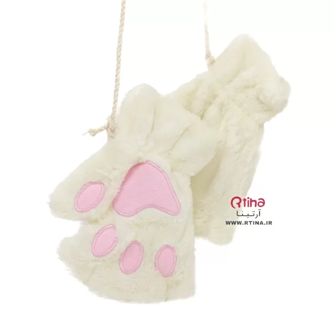 دستکش مدل پنجه گربه رنگ شیری/ دخترانه زنانه