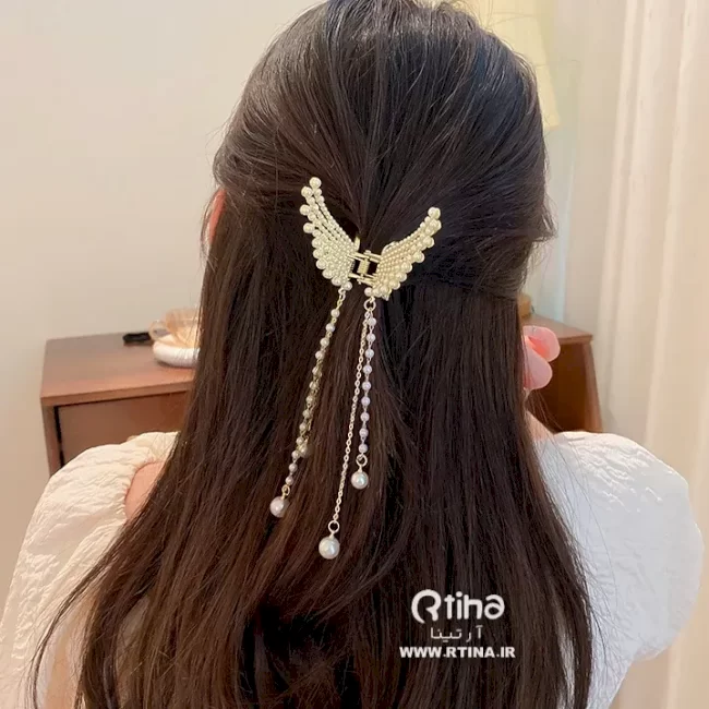 کلیپس فلزی آویز دار طلایی مدل بال فرشته