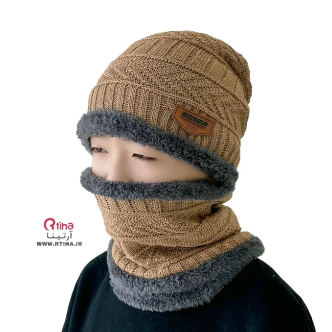 ست کلاه و شال کودک  زمستانی(پسر و دختر) رنگ خاکی