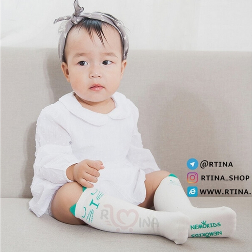 جوراب بلند بچه گانه سفید مدل گربه گوش دار