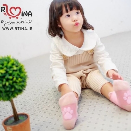 جوراب دخترانه نیمه حوله ای خرسی صورتی