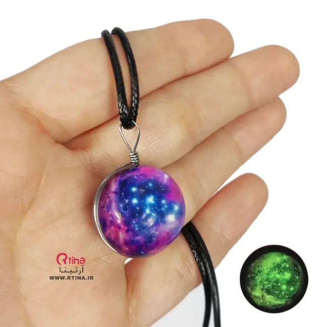 گردنبند گوی شب تاب کهکشانی +بند 45 سانتی چرمی
