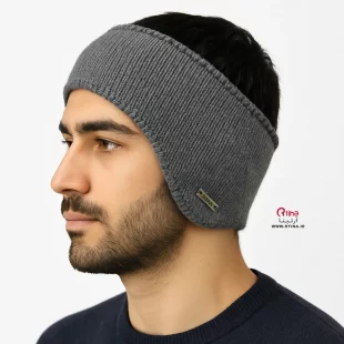 هدبند مردانه بافتنی گوش دار دولایه /خاکستری تیره