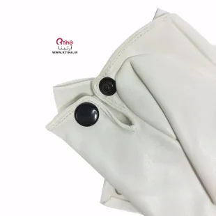 دستکش چرم سفید زنانه دکمه‌دار