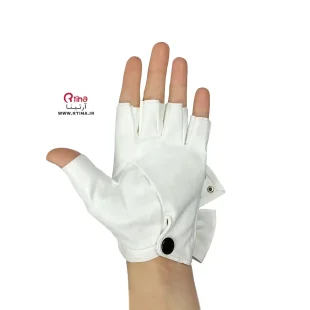 دستکش چرم سفید زنانه پنجه‌باز (بی‌انگشت)