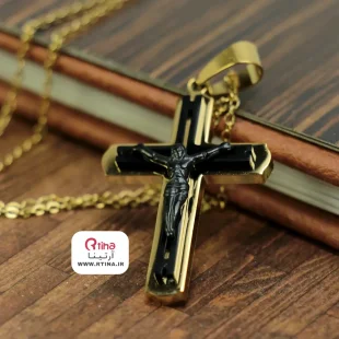 پلاک صلیب استیل طرح مسیح +زنجیر 60 سانتی رایگان