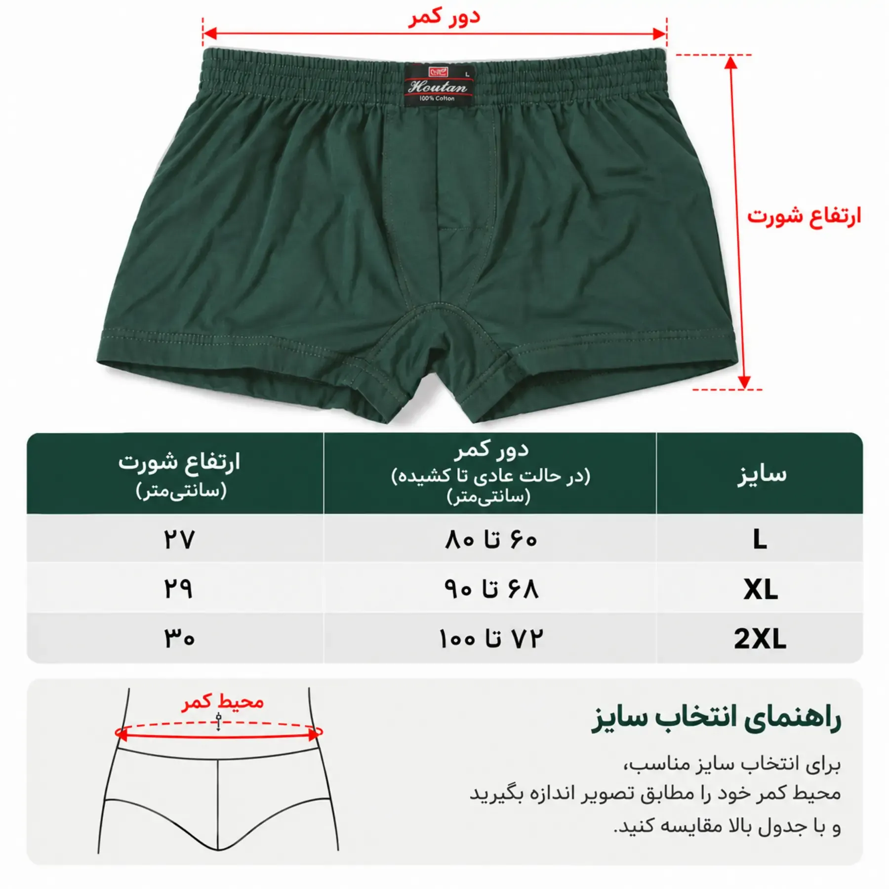 جدول راهنمای سایز