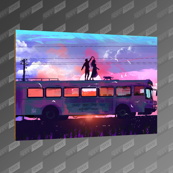 تخته شاسی طرح A Couple Dancing and Romancing on a Bus MDF-56