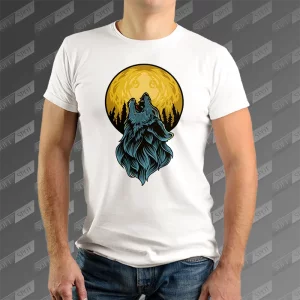 تیشرت مردانه طرح Wolf Howling on the Moon TS-935