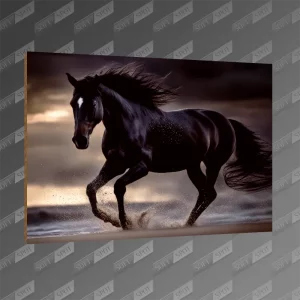 تخته شاسی طرح A Beautiful Black Horse Painting MDF-156