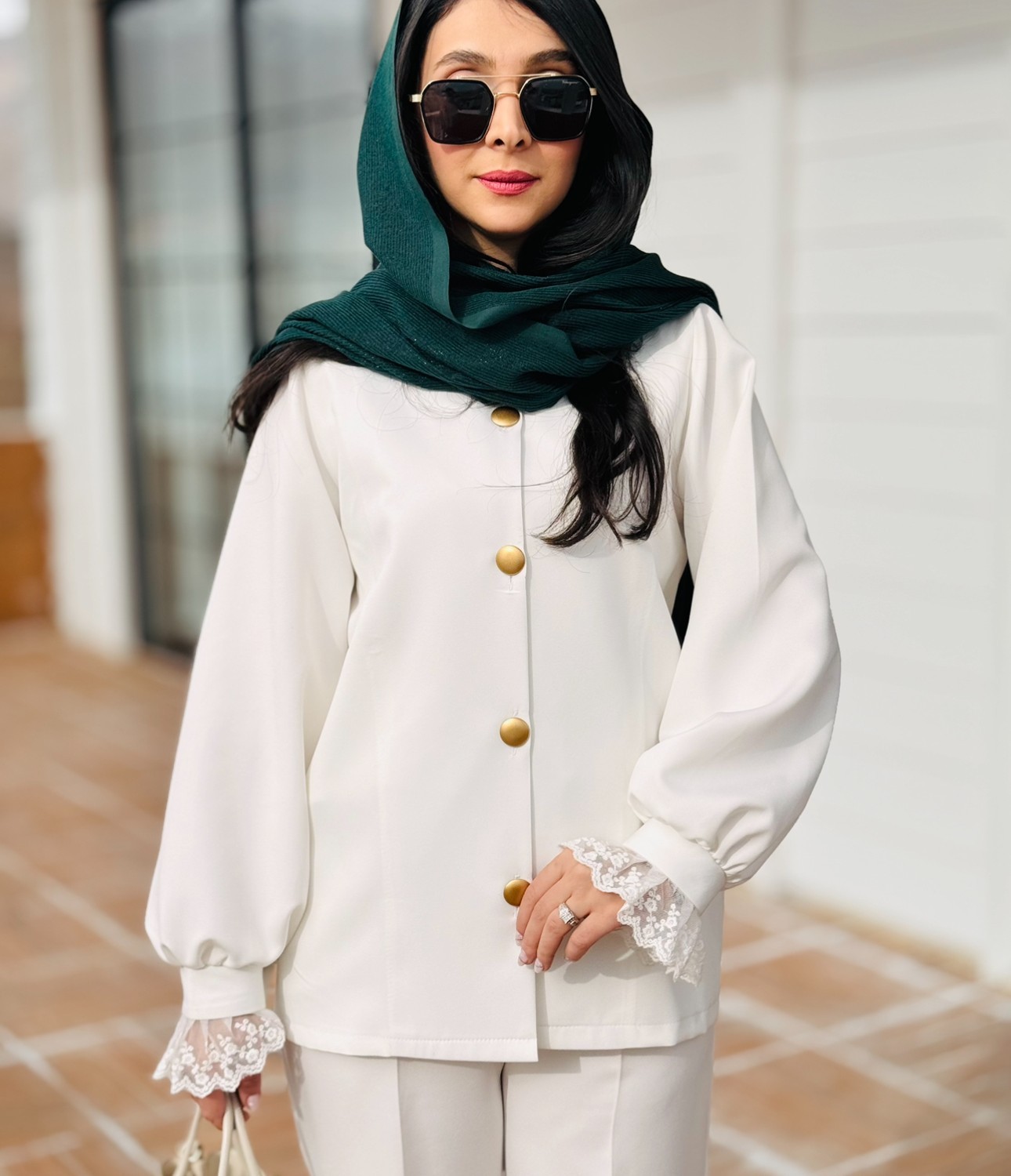 شومیز کرپ مچ دانتل زنانه