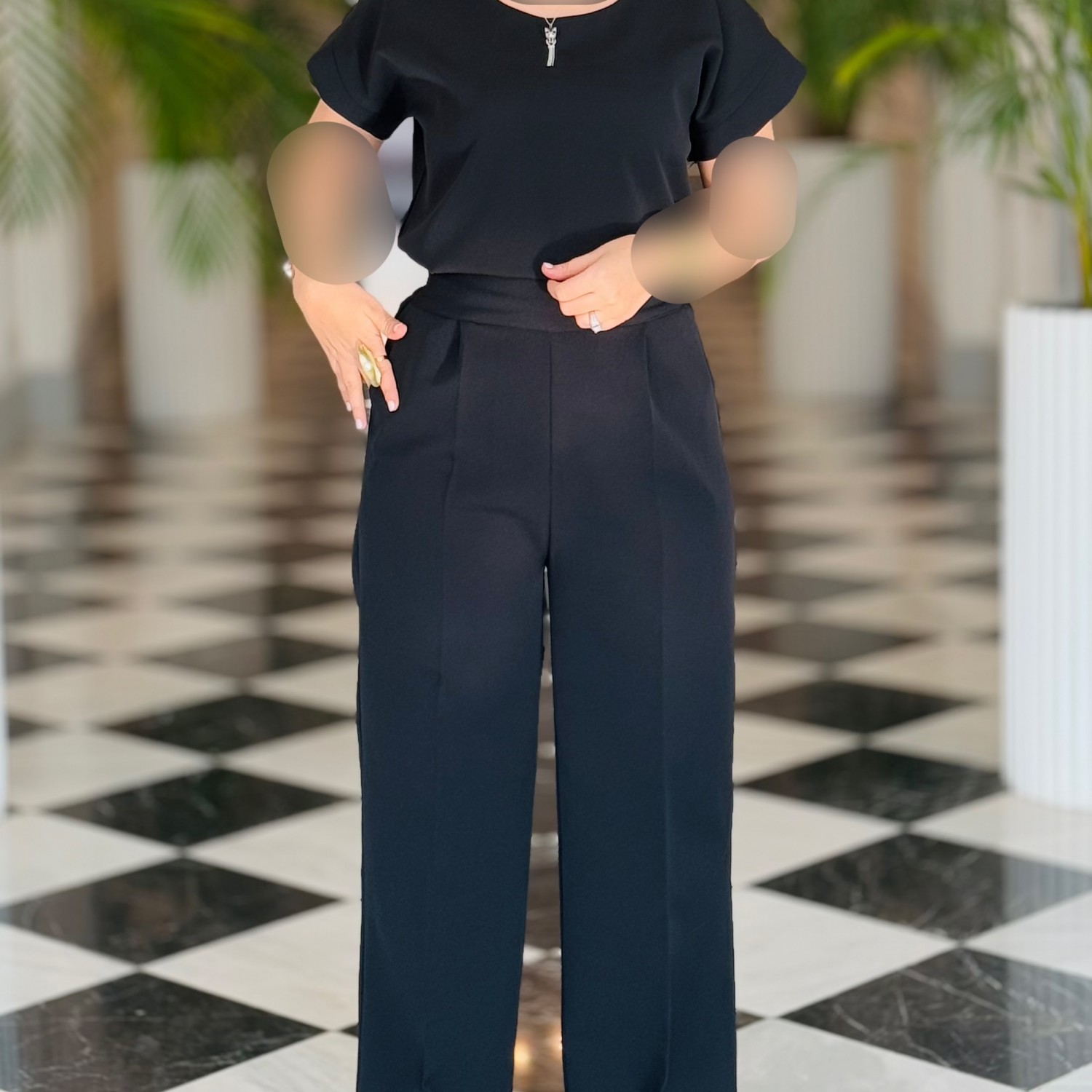 تاپ یقه گرد کرپ زنانه(ارسال فوری)