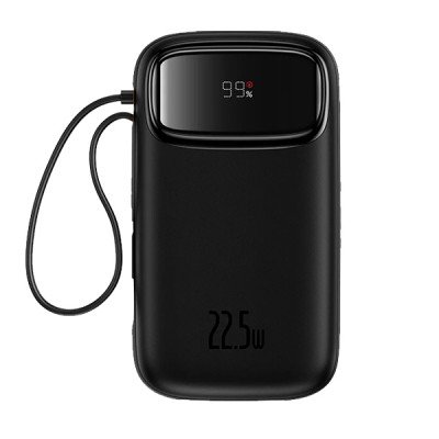 پاوربانک بیسوس مدل Qpow2 Dual-Cable Digital Display Fast Charge 22.5W Cluster Black ظرفیت 10000 میلی آمپر ساعت