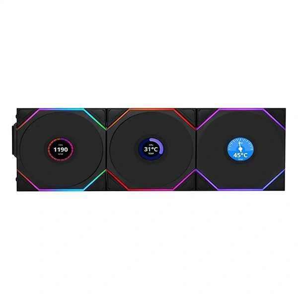 فن کیس لیان لی مدل UNI FAN TL120 LCD Wireless Black بسته 3 عددی