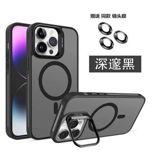 کاور Iphone 15ProMax مگسیف مشکی مات استند شو با محافظ لنز رینگی CasePro