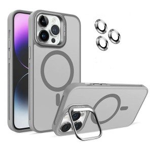 کاور Iphone 13 مگسیف تیتانیوم مات استند شو با محافظ لنز رینگی CasePro