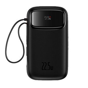 پاوربانک بیسوس مدل Qpow2 Dual-Cable Digital Display Fast Charge 22.5W Cluster Black ظرفیت 10000 میلی آمپر ساعت