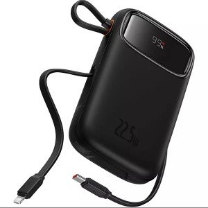 پاوربانک بیسوس مدل Qpow2 Dual-Cable Digital Display Fast Charge 22.5W Cluster Black ظرفیت 10000 میلی آمپر ساعت