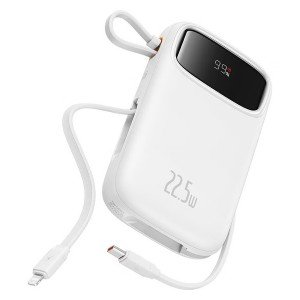پاوربانک بیسوس مدل Qpow2 Dual-Cable Digital Display Fast Charge 22.5W White ظرفیت 10000 میلی آمپر ساعت