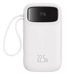 پاوربانک بیسوس مدل Qpow2 Dual-Cable Digital Display Fast Charge 22.5W White ظرفیت 10000 میلی آمپر ساعت