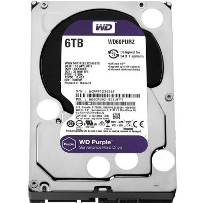 هارد دیسک اینترنال وسترن دیجیتال مدل Purple WD60PURZ ظرفیت 6 ترابایت