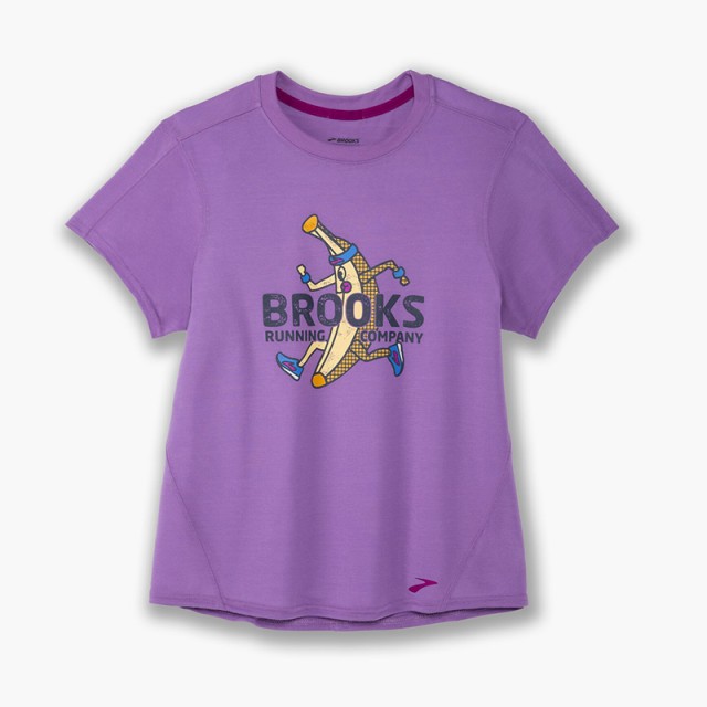 تیشرت ورزشی زنانه بروکس مدل Brooks Women's Distance Graphic Short Sleeve|بنفش طرح دار