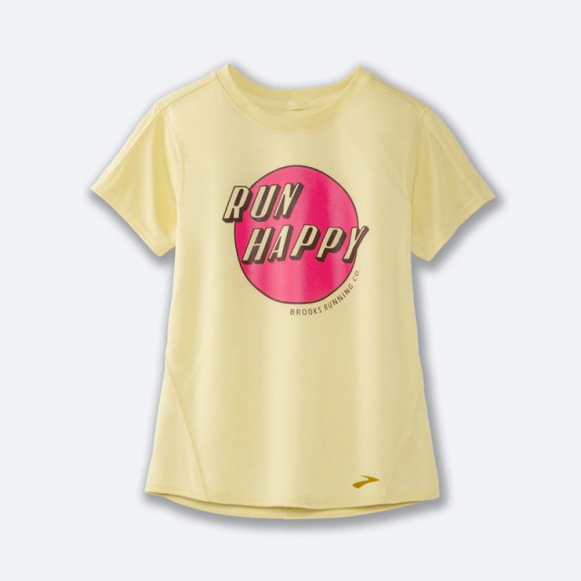 تیشرت ورزشی زنانه بروکس مدل Brooks Women's Distance Graphic Short Sleeve|لیمویی طرح دار
