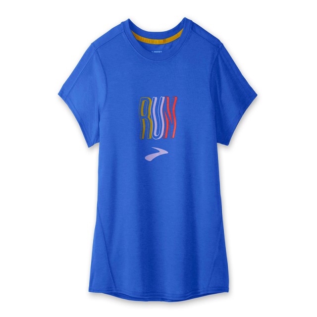تیشرت ورزشی زنانه بروکس مدل Brooks Women's Distance Graphic Short Sleeve|آبی طرح دار