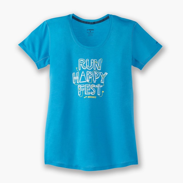 تیشرت ورزشی زنانه بروکس مدل Brooks Women's Distance Graphic Short Sleeve|آبی طرح دار