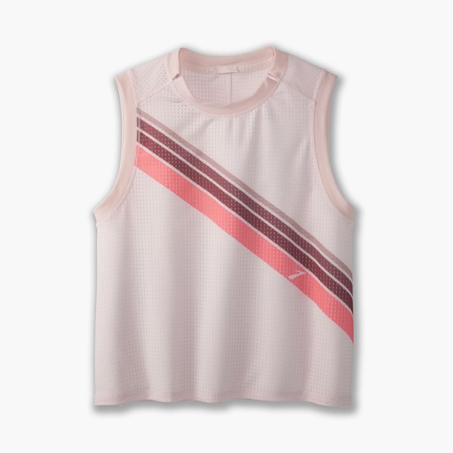 تاپ ورزشی زنانه بروکس مدل Brooks Women Further Tank|صورتی طرح دار