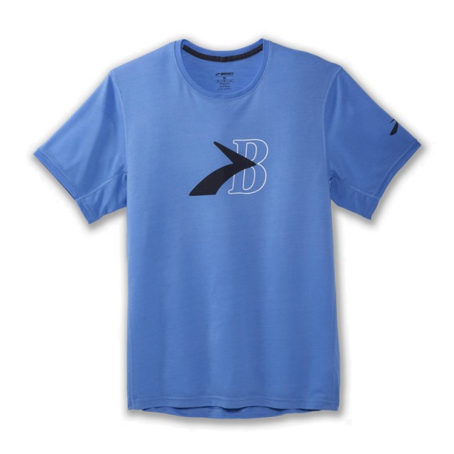 تیشرت ورزشی مردانه بروکس مدل Brooks Men's Distance Short Sleeve|آبی طرح دار