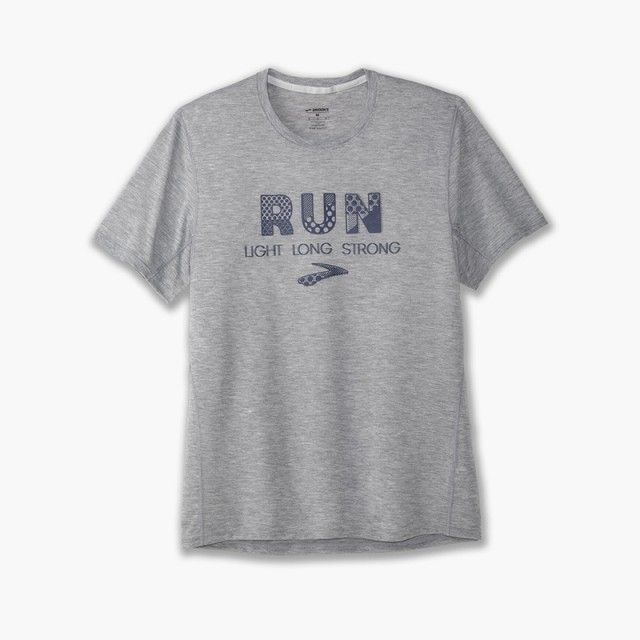 تیشرت ورزشی مردانه بروکس مدل Brooks Men's Distance Graphic Short Sleeve|طوسی طرح دار