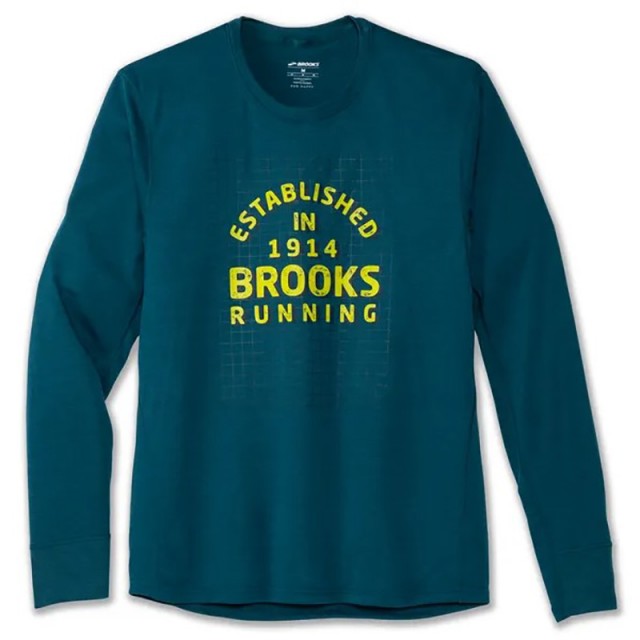 آستین بلند ورزشی مردانه بروکس مدل Brooks Men's Distance Graphic Long Sleeve|سبز آبی