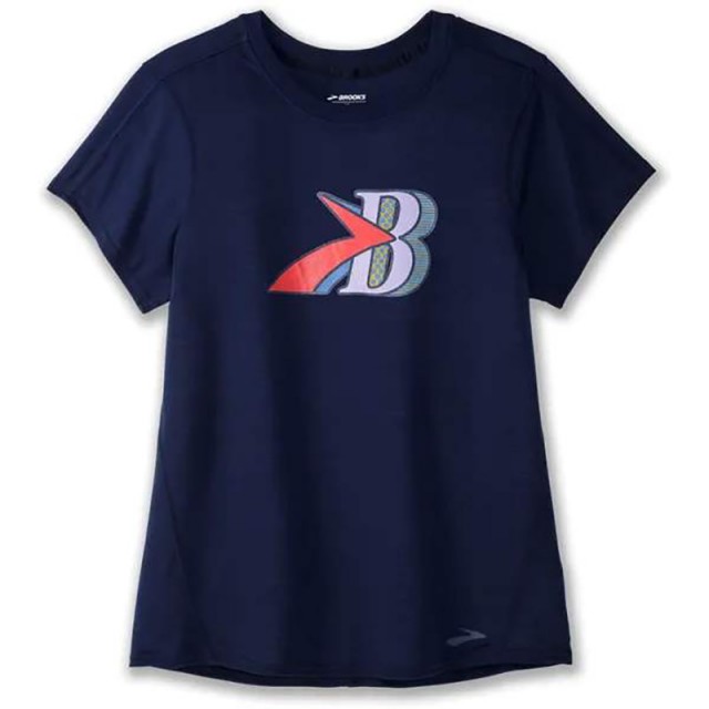 تیشرت ورزشی زنانه بروکس مدل Brooks Women's Distance Graphic Short Sleeve|سرمه ای طرح  دار
