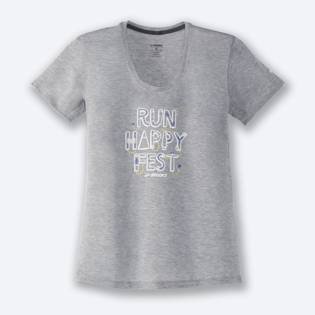 تیشرت ورزشی زنانه بروکس مدل Brooks Women's Distance Graphic Short Sleeve|طوسی طرح دار